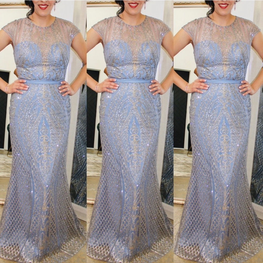 Blue gown with Gold glitter